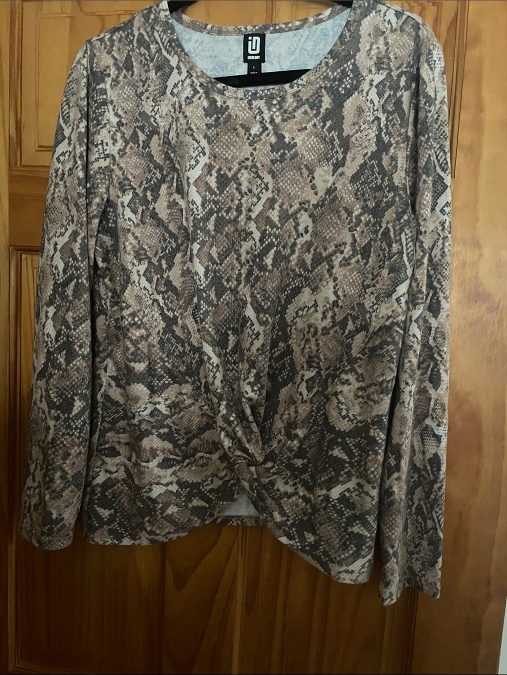 Ideology Brown Taupe Snake-Print Twist Front Long Sleeve Tee